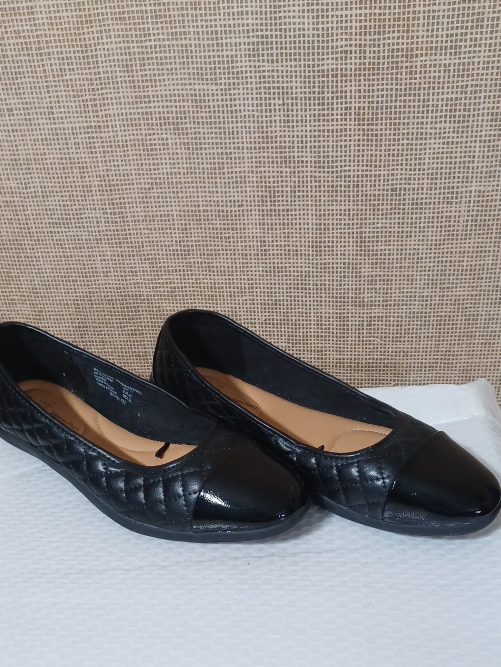 Time and Tru Black Quilted Patent-Toe Ballet Flats